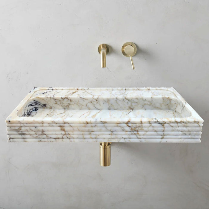 Calacatta Viola Gold Marble Wall-mount Bathroom Sink Horizontal Fluted NTRVS161