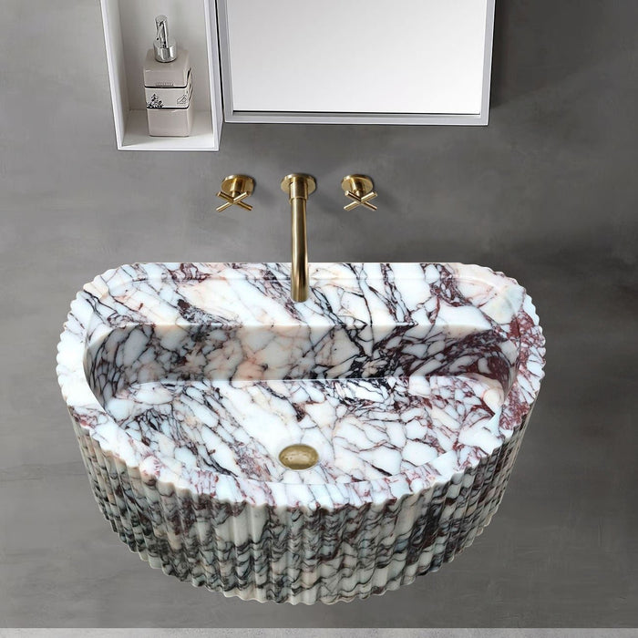 Calacatta Viola Marble Wall-Mount Fluted Half-Round Bathroom Sink NTRVS158