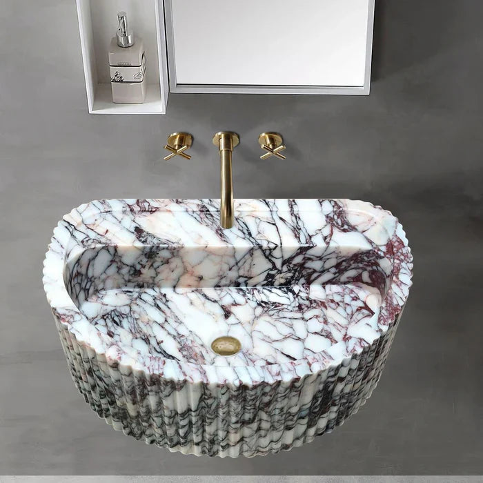 Calacatta Viola Marble Wall-Mount Fluted Bathroom Sink 16x24