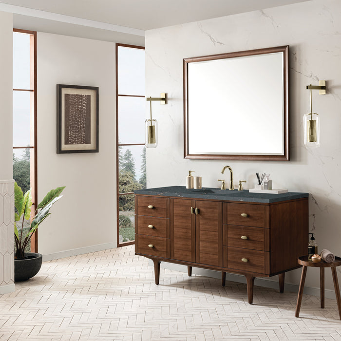 James Martin Amberly 60" Dual Mount Single Bathroom Vanity, Mid-Century Walnut