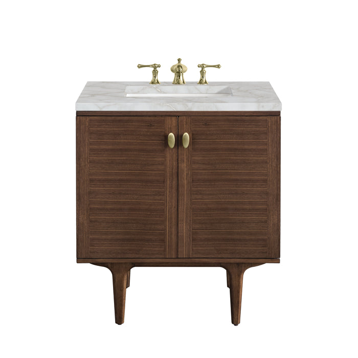James Martin Amberly 30" Dual Mount Single Bathroom Vanity, Mid-Century Walnut