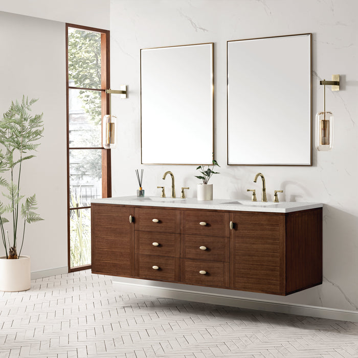 James Martin Amberly 72" Dual Mount Double Bathroom Vanity, Mid-Century Walnut