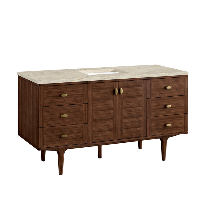 James Martin Amberly 60" Dual Mount Single Bathroom Vanity, Mid-Century Walnut