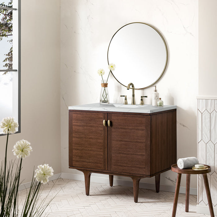James Martin Amberly 36" Dual Mount Single Bathroom Vanity, Mid-Century Walnut