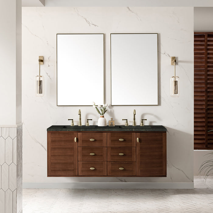 James Martin Amberly 60" Dual Mount Double Bathroom Vanity, Mid-Century Walnut