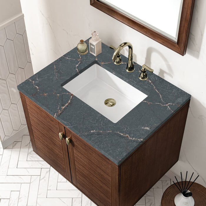 James Martin Amberly 30" Dual Mount Single Bathroom Vanity, Mid-Century Walnut