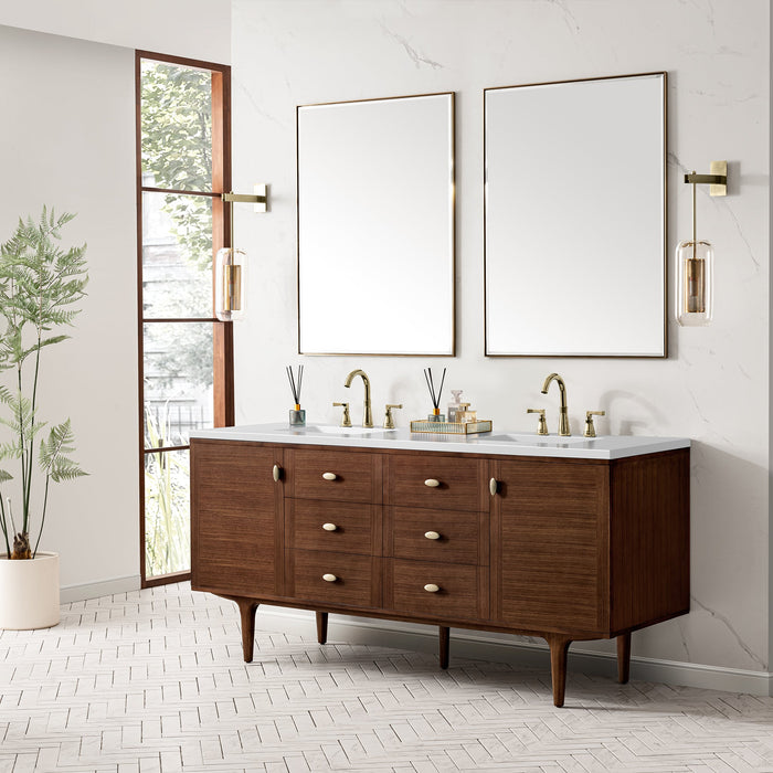 James Martin Amberly 72" Dual Mount Double Bathroom Vanity, Mid-Century Walnut