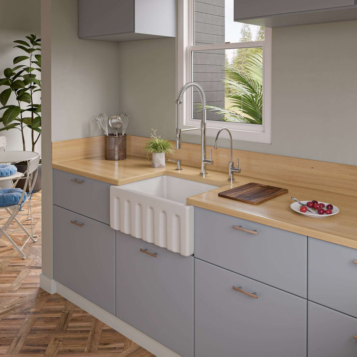 ALFI brand 24" Reversible Smooth / Fluted Single Bowl Fireclay Farm Sink AB2418HS