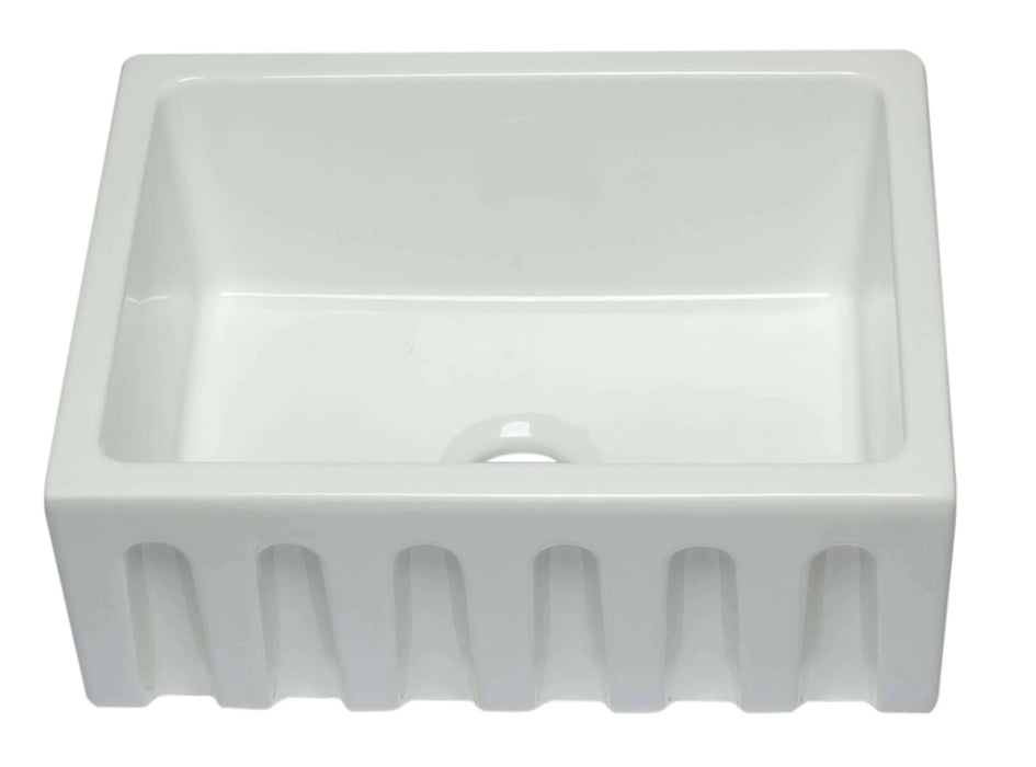 ALFI brand 24" Reversible Smooth / Fluted Single Bowl Fireclay Farm Sink AB2418HS