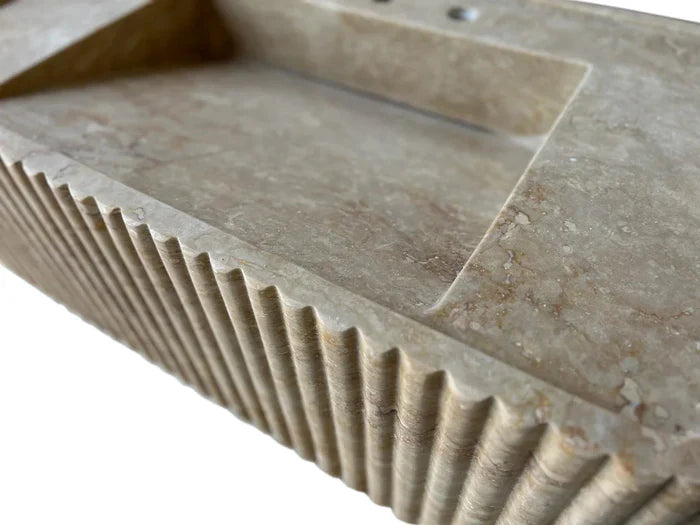 Walnut Travertine Rectangular Wall-Mount Bathroom Sink 32x16