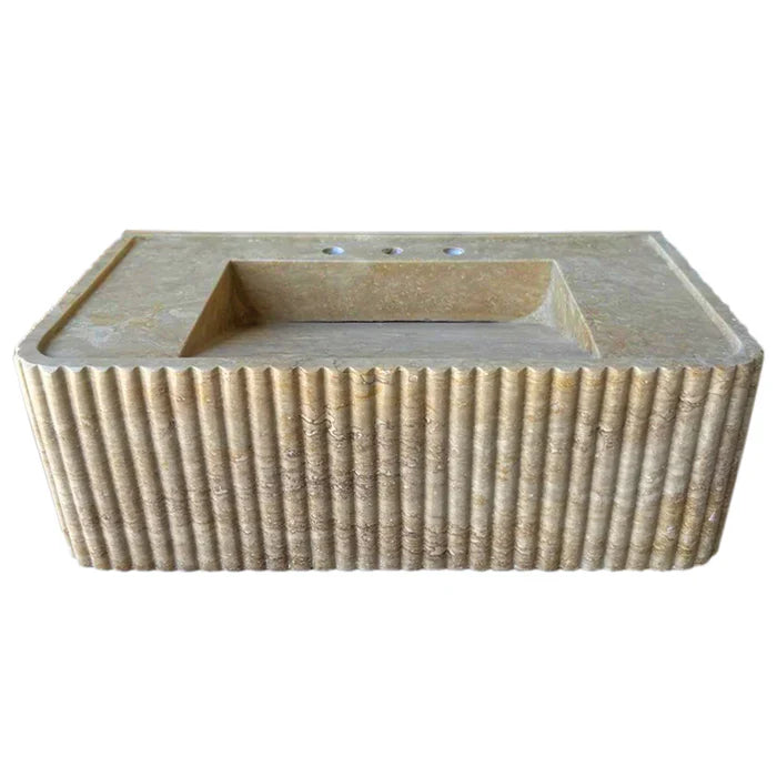 Walnut Travertine Rectangular Wall-Mount Bathroom Sink 32x16