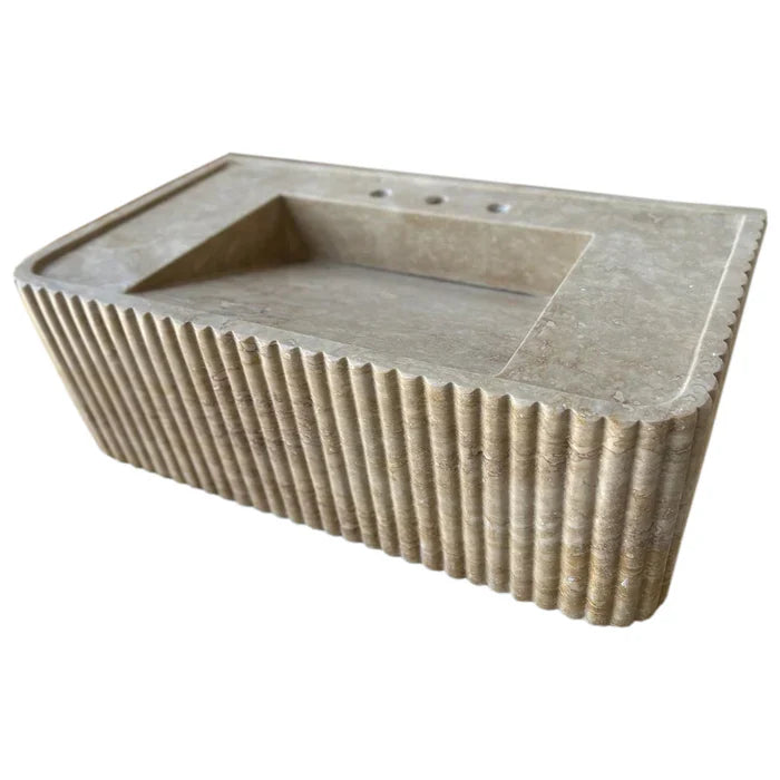 Walnut Travertine Rectangular Wall-Mount Bathroom Sink 32x16