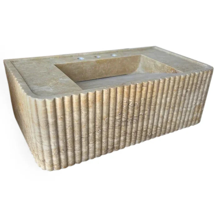 Walnut Travertine Rectangular Wall-Mount Bathroom Sink 32x16
