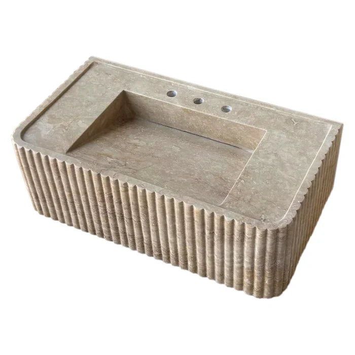 Walnut Travertine Rectangular Wall-Mount Bathroom Sink 32x16