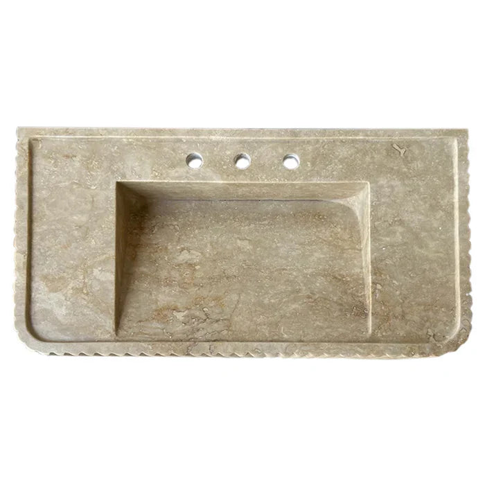 Walnut Travertine Rectangular Wall-Mount Bathroom Sink 32x16