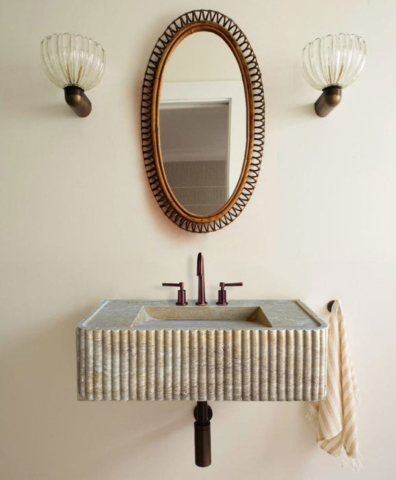 Walnut Travertine Rectangular Wall-Mount Bathroom Sink 32x16