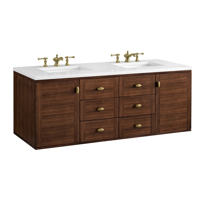 James Martin Amberly 60" Dual Mount Double Bathroom Vanity, Mid-Century Walnut
