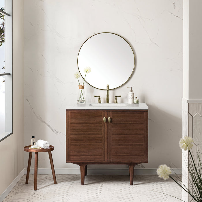 James Martin Amberly 36" Dual Mount Single Bathroom Vanity, Mid-Century Walnut