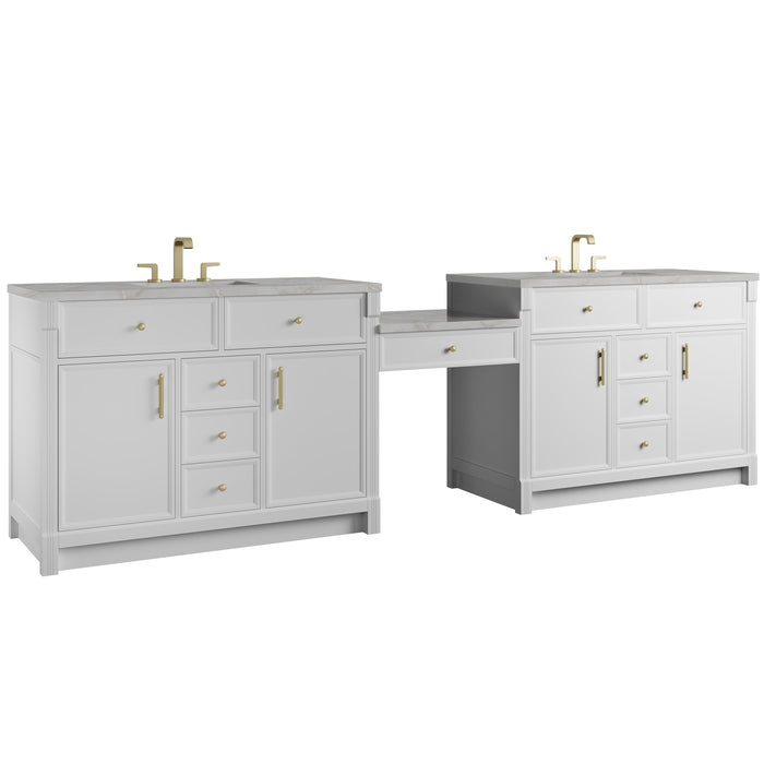 James Martin Bellshire 120" Double Bathroom Vanity, Bright White