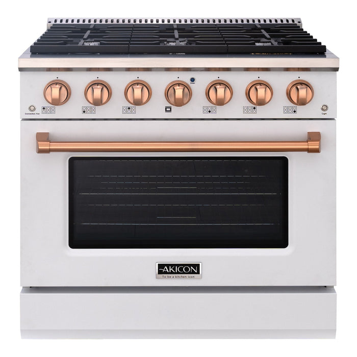 Akicon 36" Stainless Steel Range Hood with 600 CFM Insert & 6-Burner Gas Range Combo – Powerful Ventilation, Convection Oven, Multiple Finishes