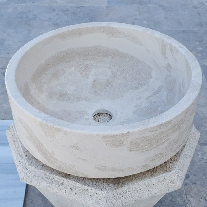 Natural Stone White Limestone Vessel Sink Polished (D)16" (H)6"