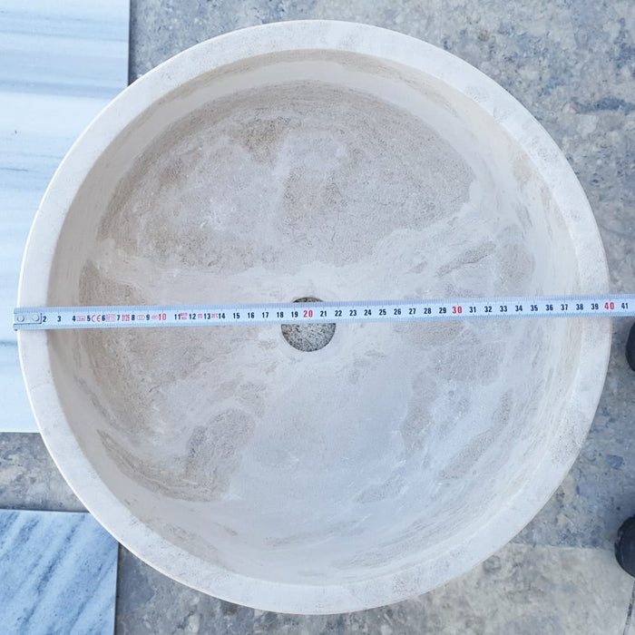 Natural Stone White Limestone Vessel Sink Polished (D)16" (H)6"