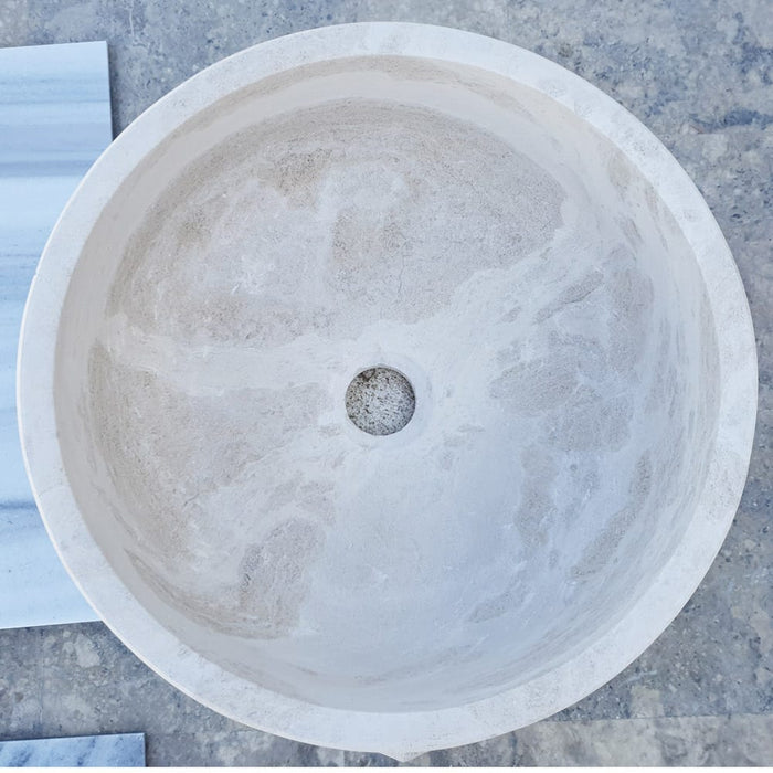 Natural Stone White Limestone Vessel Sink Polished (D)16" (H)6"