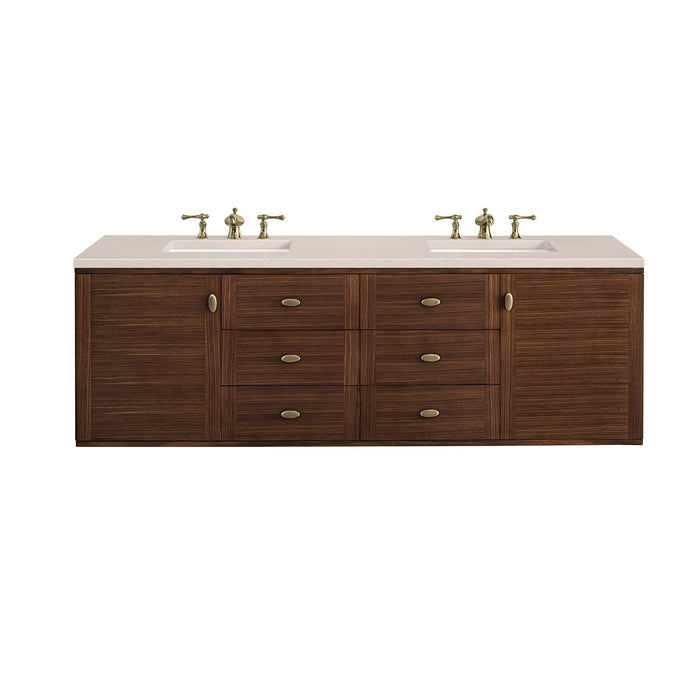 James Martin Amberly 72" Dual Mount Double Bathroom Vanity, Mid-Century Walnut