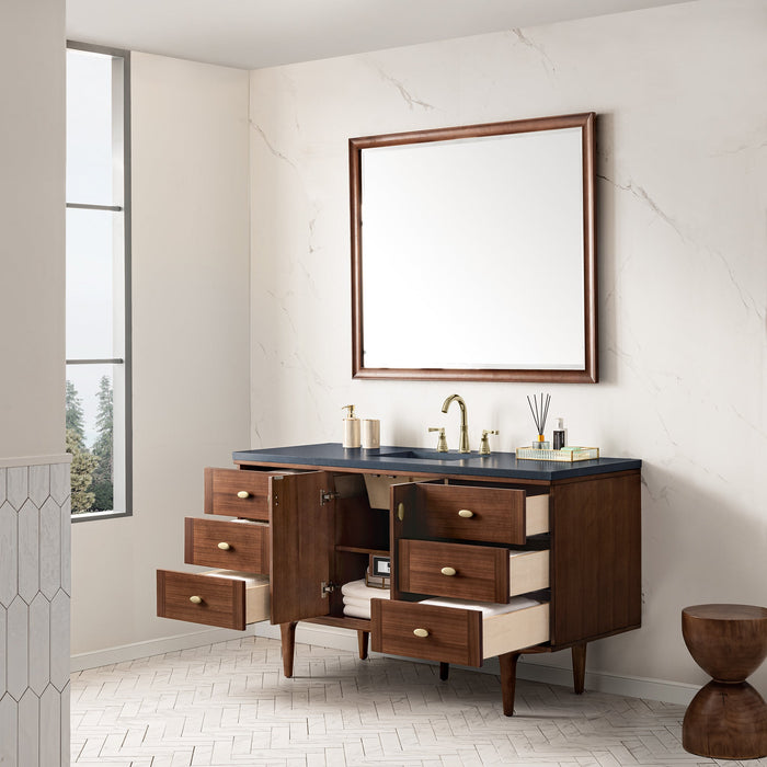 James Martin Amberly 60" Dual Mount Single Bathroom Vanity, Mid-Century Walnut