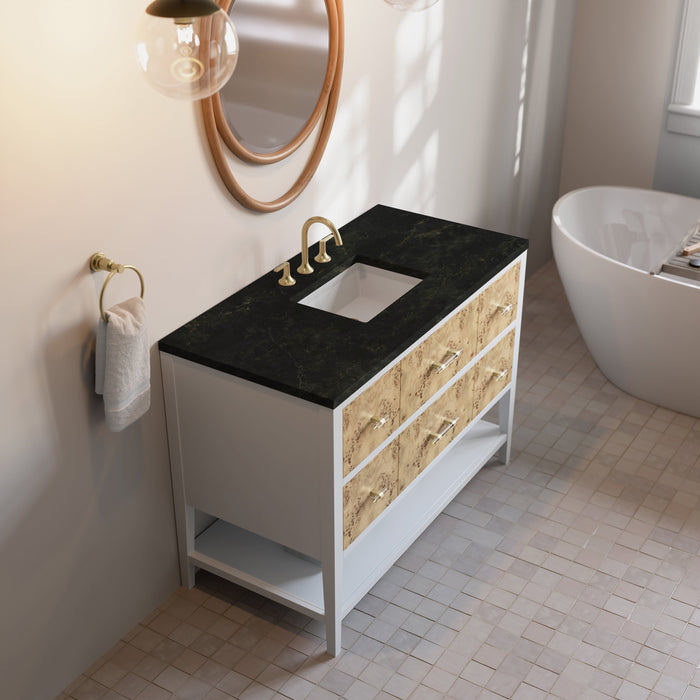 James Martin Olena 48" Single Bathroom Vanity, Polished White and Light Mappa Burl