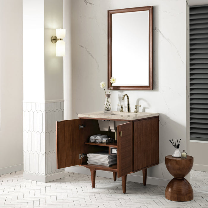 James Martin Amberly 30" Dual Mount Single Bathroom Vanity, Mid-Century Walnut