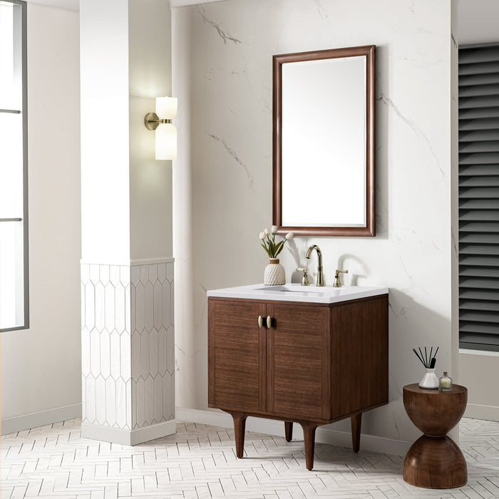 James Martin Amberly 30" Dual Mount Single Bathroom Vanity, Mid-Century Walnut