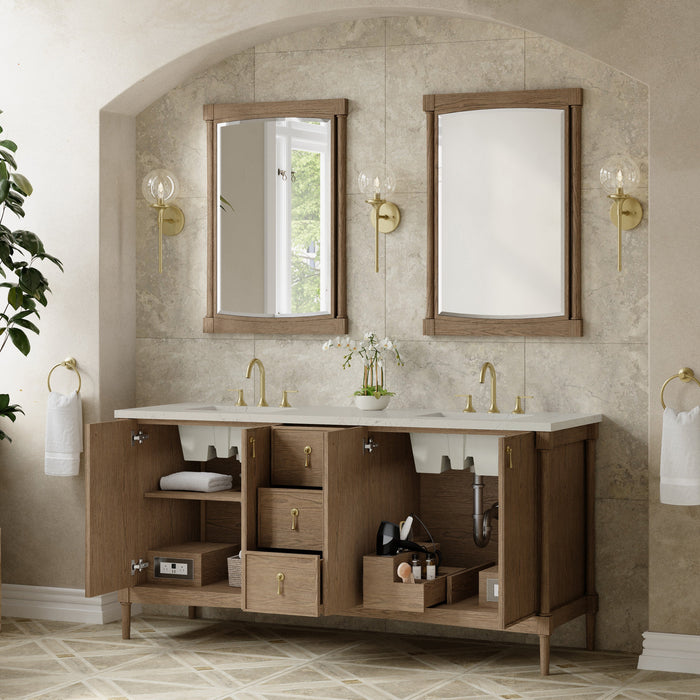 James Martin Kinnsden 72" Double Bathroom Vanity, Weathered Oak
