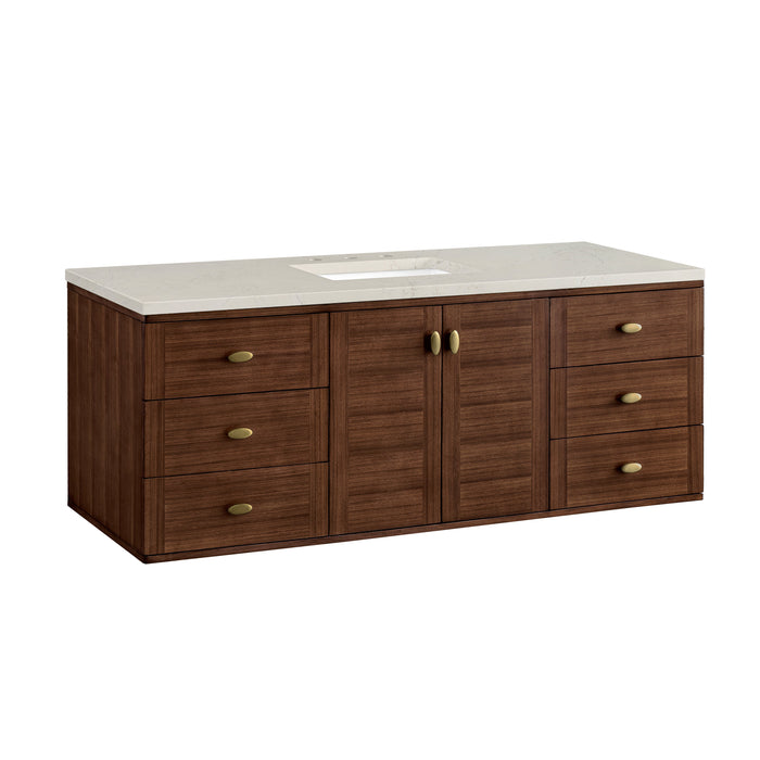 James Martin Amberly 60" Dual Mount Single Bathroom Vanity, Mid-Century Walnut