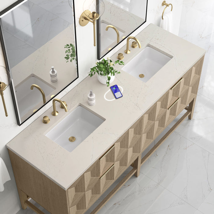 James Martin Emmeline 72" Double Bathroom Vanity, Pebble Oak