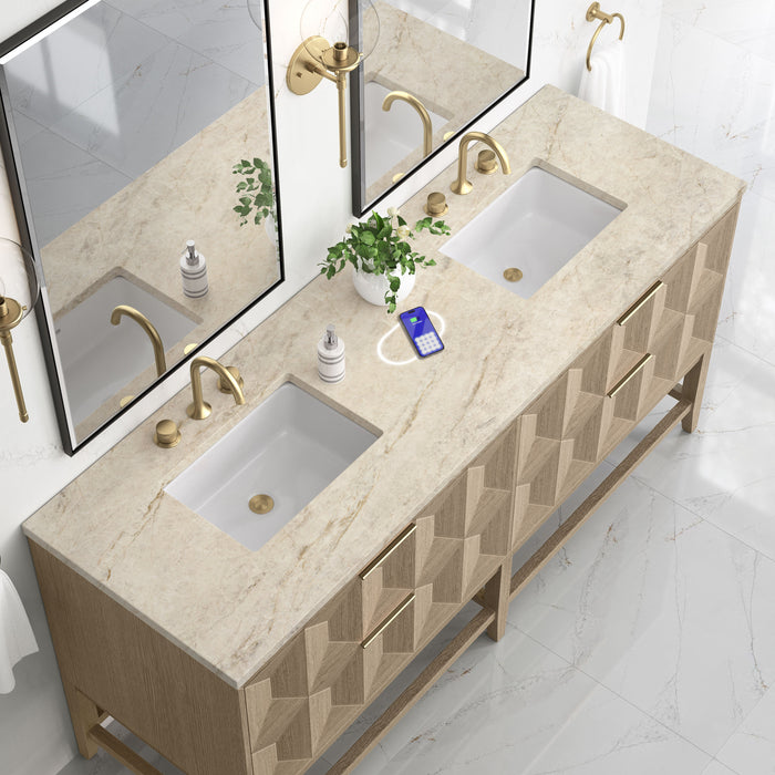 James Martin Emmeline 72" Double Bathroom Vanity, Pebble Oak