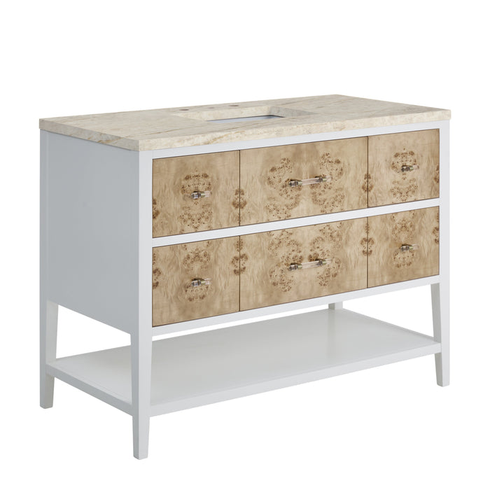 James Martin Olena 48" Single Bathroom Vanity, Polished White and Light Mappa Burl