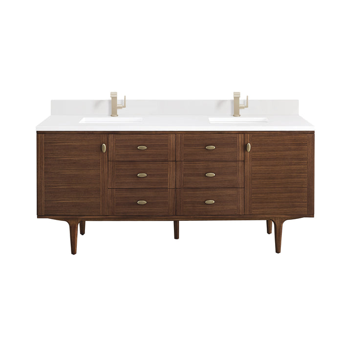 James Martin Amberly 72" Dual Mount Double Bathroom Vanity, Mid-Century Walnut