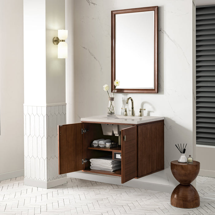 James Martin Amberly 30" Dual Mount Single Bathroom Vanity, Mid-Century Walnut