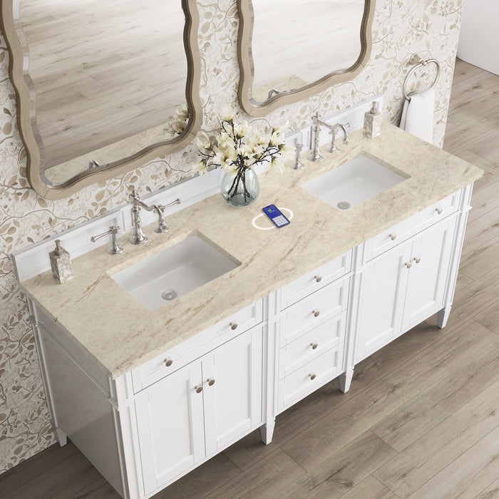 James Martin Brittany 72" Double Bathroom Vanity, Bright White