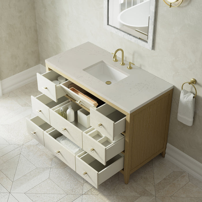 James Martin Celeste 48" Single Bathroom Vanity, Sunwashed Oak with Embossed Shagreen Drawer Fronts