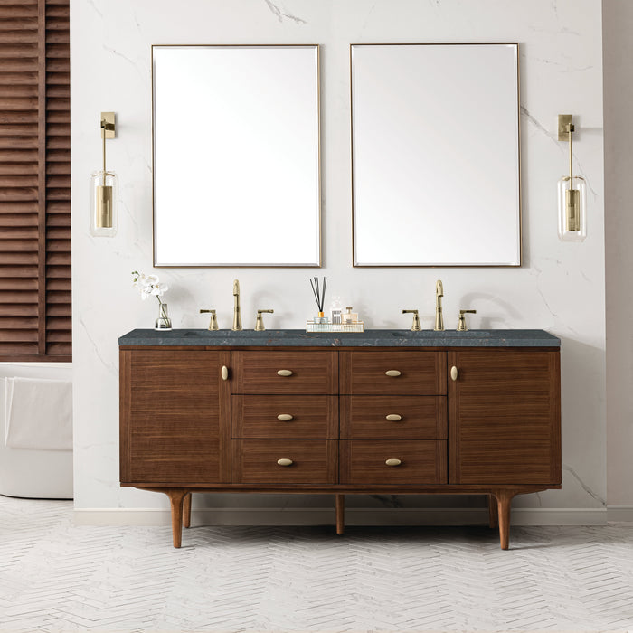 James Martin Amberly 72" Dual Mount Double Bathroom Vanity, Mid-Century Walnut