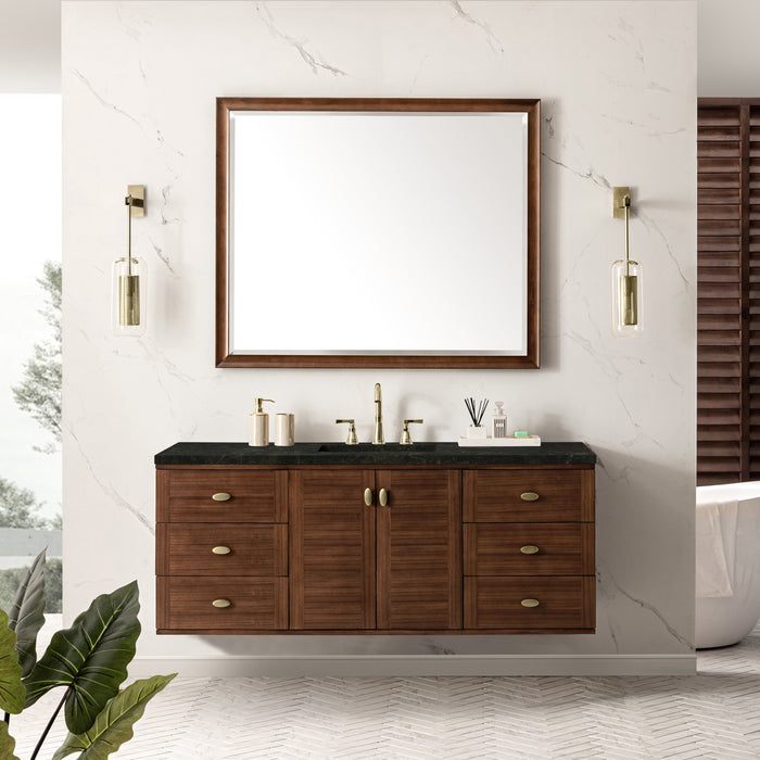 James Martin Amberly 60" Dual Mount Single Bathroom Vanity, Mid-Century Walnut