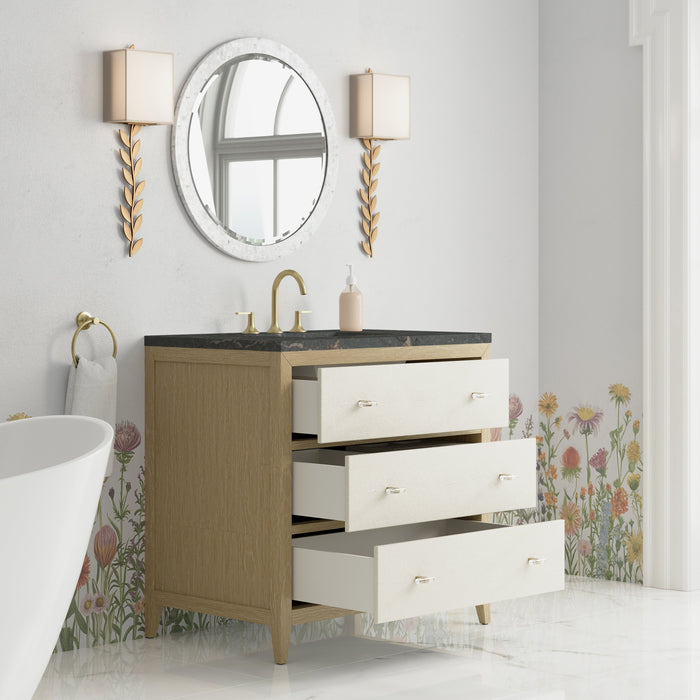 James Martin Celeste 36" Single Bathroom Vanity, Sunwashed Oak with Embossed Shagreen Drawer Fronts