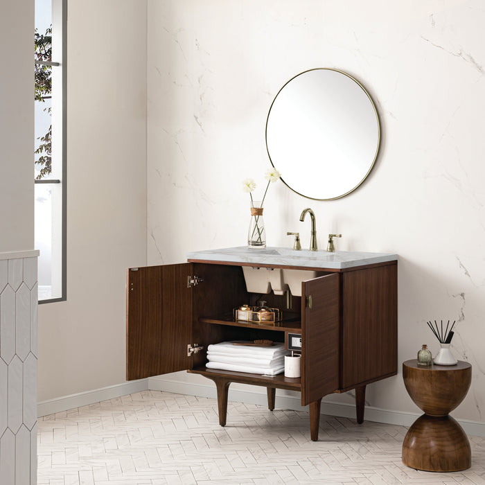 James Martin Amberly 36" Dual Mount Single Bathroom Vanity, Mid-Century Walnut