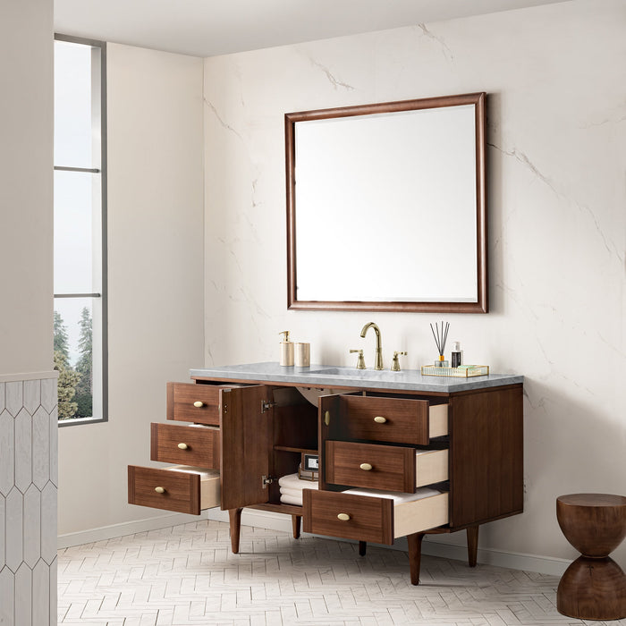 James Martin Amberly 60" Dual Mount Single Bathroom Vanity, Mid-Century Walnut