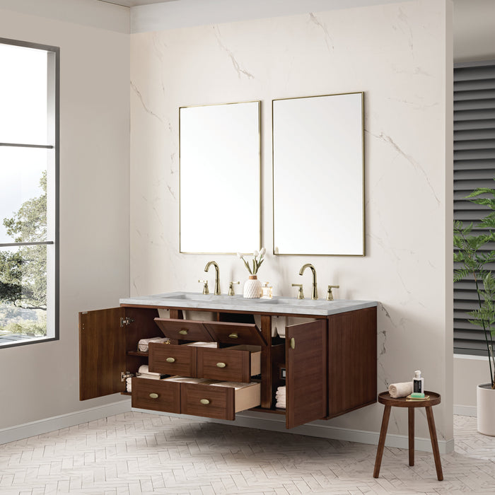 James Martin Amberly 60" Dual Mount Double Bathroom Vanity, Mid-Century Walnut