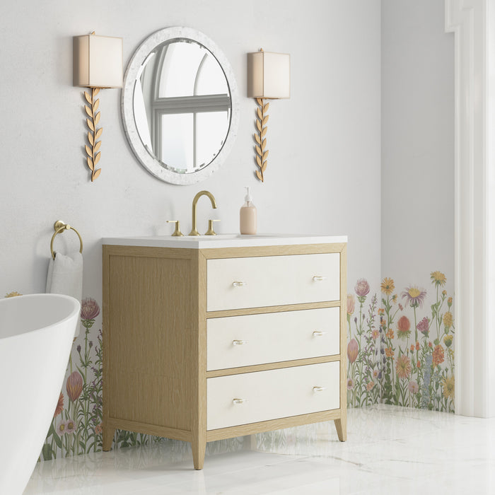 James Martin Celeste 36" Single Bathroom Vanity, Sunwashed Oak with Embossed Shagreen Drawer Fronts