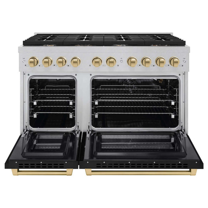 ZLINE 48"Gas Range, Convection Gas Oven, DuraSnow® Black Matte, Champagne Bronze SGRSZ-BLM-48-CB