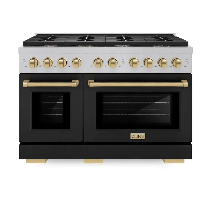 ZLINE 48"Gas Range, Convection Gas Oven, DuraSnow® Black Matte, Champagne Bronze SGRSZ-BLM-48-CB